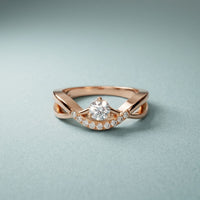 0.35 Ct Round Cut Moissanite Chevron Pavé Solitaire Ring for Women Rose Gold