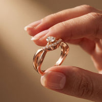 0.35 Ct Round Cut Moissanite Chevron Pavé Solitaire Ring for Women Rose Gold