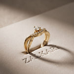 0.35 Ct Round Cut Moissanite Chevron Pavé Solitaire Ring for Women Gold