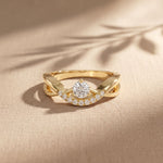 0.35 Ct Round Cut Moissanite Chevron Pavé Solitaire Ring for Women Gold