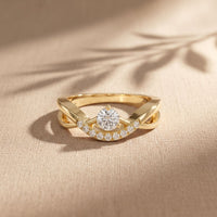0.35 Ct Round Cut Moissanite Chevron Pavé Solitaire Ring for Women Gold