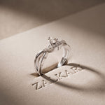 0.35 Ct Round Cut Moissanite Chevron Pavé Solitaire Ring for Women White