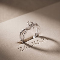 0.35 Ct Round Cut Moissanite Chevron Pavé Solitaire Ring for Women White