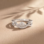 0.35 Ct Round Cut Moissanite Chevron Pavé Solitaire Ring for Women White