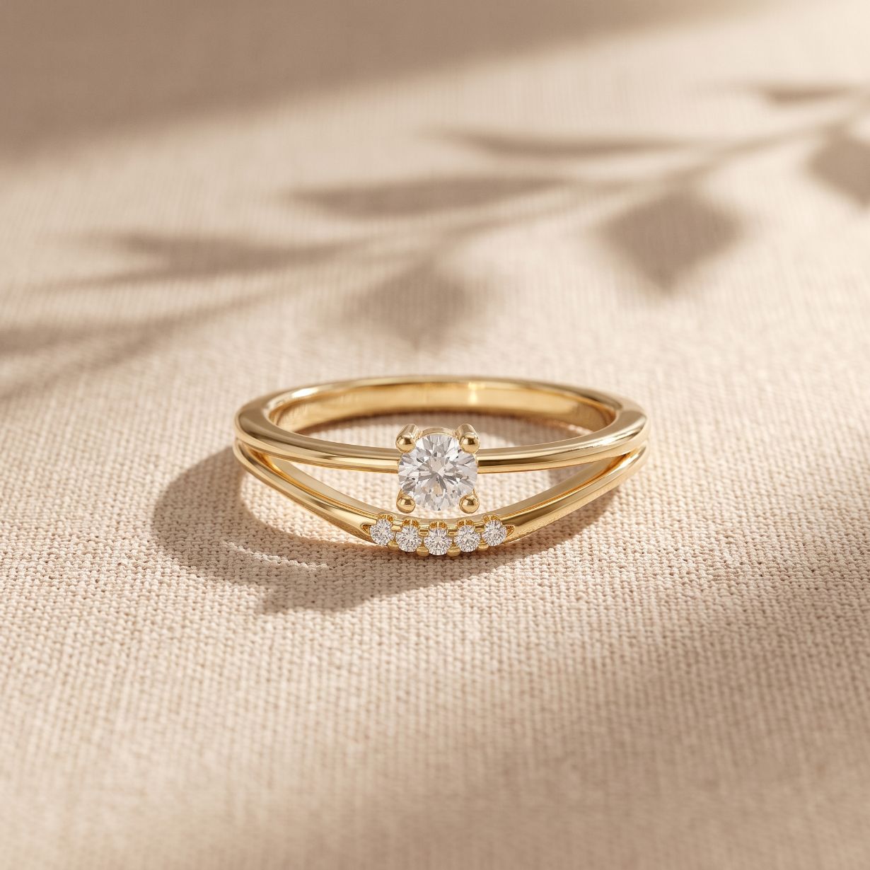 0.15 Ct Round Cut Moissanite Split Shank Solitaire Ring for Women Gold
