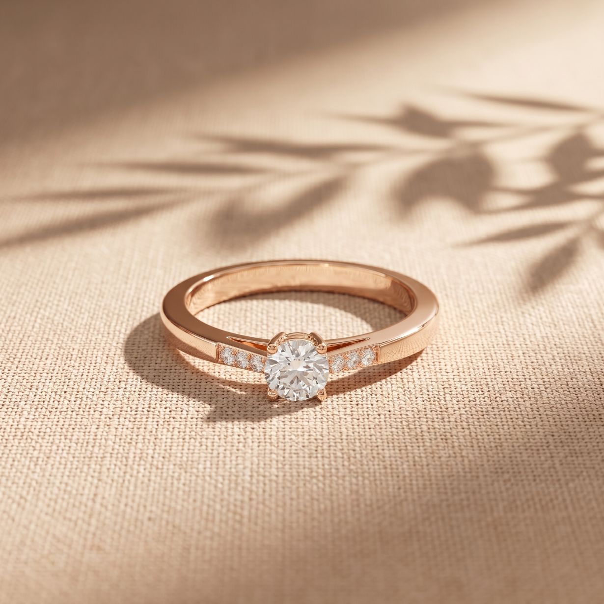0.30 Ct Round Cut Moissanite Tapered Pavé Solitaire Ring for Women Rose Gold