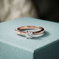 0.30 Ct Round Cut Moissanite Tapered Pavé Solitaire Ring for Women Rose Gold