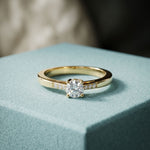 0.30 Ct Round Cut Moissanite Tapered Pavé Solitaire Ring for Women Gold