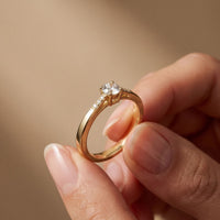 0.30 Ct Round Cut Moissanite Tapered Pavé Solitaire Ring for Women Gold
