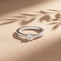 0.30 Ct Round Cut Moissanite Tapered Pavé Solitaire Ring for Women White