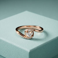 0.20 Ct Round Cut Moissanite Twisted Halo Solitaire Ring for Women Rose Gold