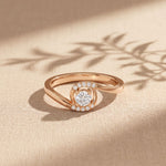0.20 Ct Round Cut Moissanite Twisted Halo Solitaire Ring for Women Rose Gold