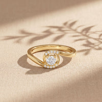0.20 Ct Round Cut Moissanite Twisted Halo Solitaire Ring for Women Gold