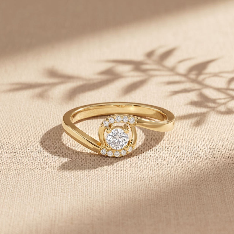 0.20 Ct Round Cut Moissanite Twisted Halo Solitaire Ring for Women Gold