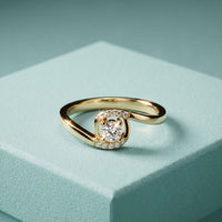 0.20 Ct Round Cut Moissanite Twisted Halo Solitaire Ring for Women Gold