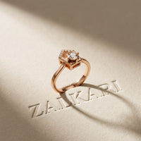 0.20 Ct Round Cut Moissanite Geometric Open Frame Solitaire Ring for Women Rose Gold