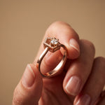 0.20 Ct Round Cut Moissanite Geometric Open Frame Solitaire Ring for Women Rose Gold