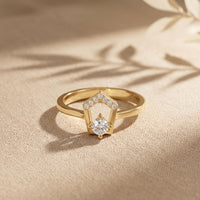 0.20 Ct Round Cut Moissanite Geometric Open Frame Solitaire Ring for Women Gold