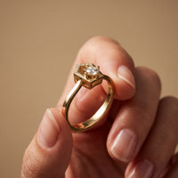 0.20 Ct Round Cut Moissanite Geometric Open Frame Solitaire Ring for Women Gold