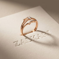 0.25 Ct Round Cut Moissanite Double Chevron Pavé Solitaire Ring for Women Rose Gold