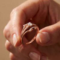 0.25 Ct Round Cut Moissanite Double Chevron Pavé Solitaire Ring for Women Rose Gold