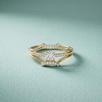 0.25 Ct Round Cut Moissanite Double Chevron Pavé Solitaire Ring for Women Gold