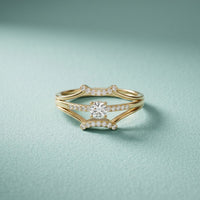 0.25 Ct Round Cut Moissanite Double Chevron Pavé Solitaire Ring for Women Gold