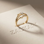 0.25 Ct Round Cut Moissanite Double Chevron Pavé Solitaire Ring for Women Gold