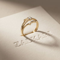 0.25 Ct Round Cut Moissanite Double Chevron Pavé Solitaire Ring for Women Gold