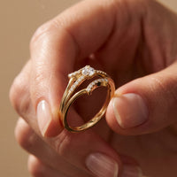 0.25 Ct Round Cut Moissanite Double Chevron Pavé Solitaire Ring for Women Gold