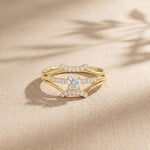 0.25 Ct Round Cut Moissanite Double Chevron Pavé Solitaire Ring for Women Gold
