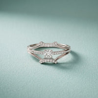 0.25 Ct Round Cut Moissanite Double Chevron Pavé Solitaire Ring for Women White