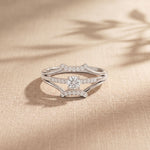 0.25 Ct Round Cut Moissanite Double Chevron Pavé Solitaire Ring for Women White