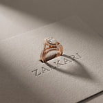 2.10 Ct Pear Cut Moissanite Royal Crown Double Halo Ring for Women Rose Gold
