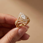 2.10 Ct Pear Cut Moissanite Royal Crown Double Halo Ring for Women Gold