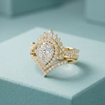 2.10 Ct Pear Cut Moissanite Royal Crown Double Halo Ring for Women Gold
