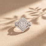 2.10 Ct Pear Cut Moissanite Royal Crown Double Halo Ring for Women White