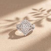 2.10 Ct Pear Cut Moissanite Royal Crown Double Halo Ring for Women White