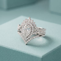 2.10 Ct Pear Cut Moissanite Royal Crown Double Halo Ring for Women White