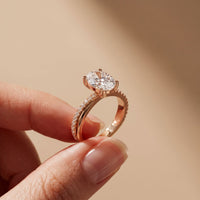 2.80 Ct Oval Cut Moissanite Classic Pavé Solitaire Ring for Women Rose Gold