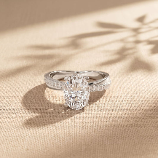 2.80 Ct Oval Cut Moissanite Classic Pavé Solitaire Ring for Women White