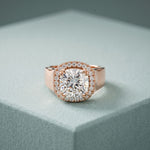 2.20 Ct Cushion Cut Moissanite Wide Halo Statement Ring for Women Rose Gold