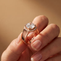 2.20 Ct Cushion Cut Moissanite Wide Halo Statement Ring for Women Rose Gold