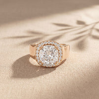 2.20 Ct Cushion Cut Moissanite Wide Halo Statement Ring for Women Rose Gold