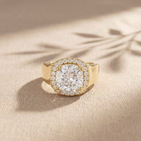 2.20 Ct Cushion Cut Moissanite Wide Halo Statement Ring for Women Gold