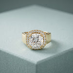 2.20 Ct Cushion Cut Moissanite Wide Halo Statement Ring for Women Gold