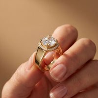 2.20 Ct Cushion Cut Moissanite Wide Halo Statement Ring for Women Gold