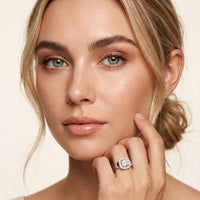 2.20 Ct Cushion Cut Moissanite Wide Halo Statement Ring for Women White