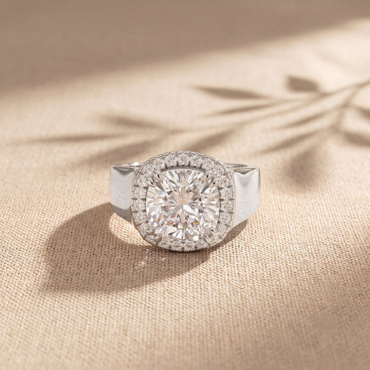 2.20 Ct Cushion Cut Moissanite Wide Halo Statement Ring for Women White