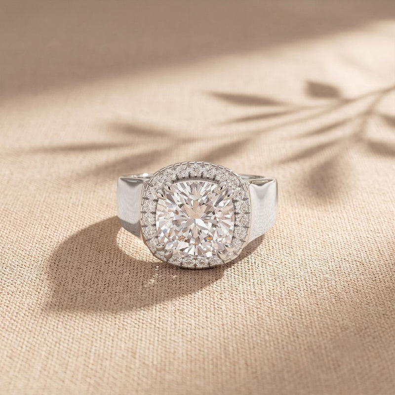 2.20 Ct Cushion Cut Moissanite Wide Halo Statement Ring for Women White